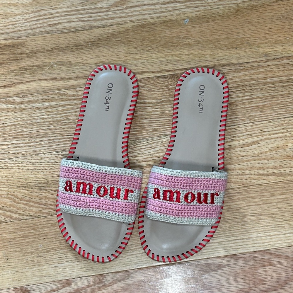 Women's Pink and Cream Slides